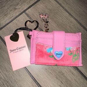 Juicy Couture Pink Floral Velvet Card Holder with Heart Charm